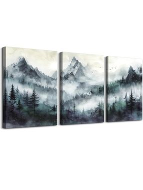 3pc Serene Mountain Landscape Canvas Art NWT